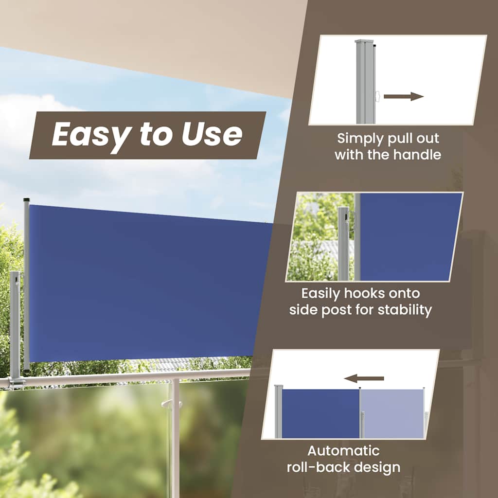 Toldo lateral retráctil de jardín azul 100x300 cm