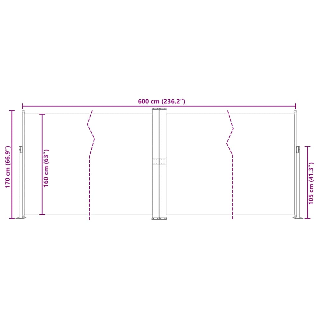 Toldo lateral doble retráctil de jardín color crema 170x600 cm