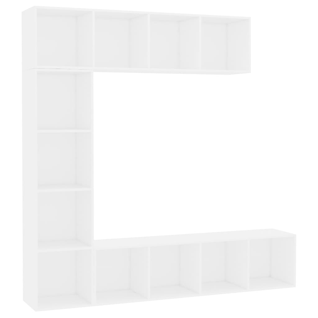 Mueble de TV y librería 3 piezas blanco 180x30x180 cm