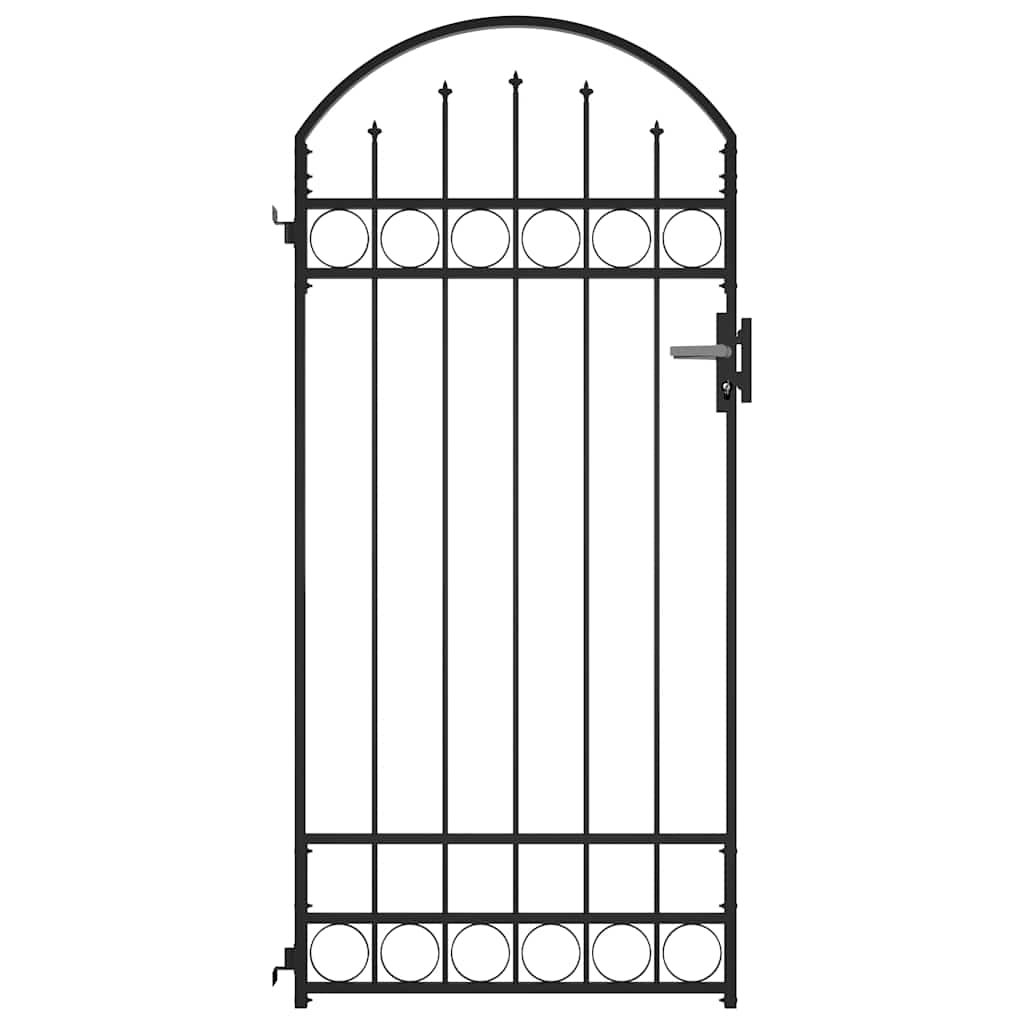 Puerta de valla ASSEN con arco superior de acero, 89x200 cm, negro