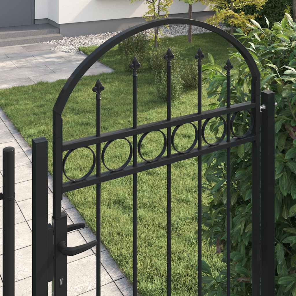 Puerta de valla ASSEN con arco superior de acero, 89x200 cm, negro