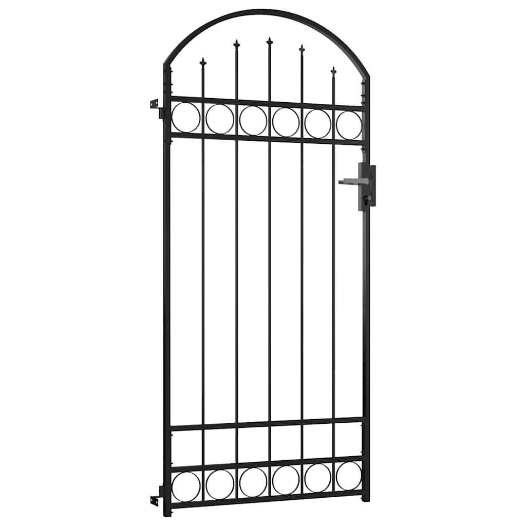 Puerta de valla ASSEN con arco superior de acero, 89x200 cm, negro