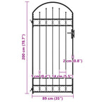 Puerta de valla ASSEN con arco superior de acero, 89x200 cm, negro