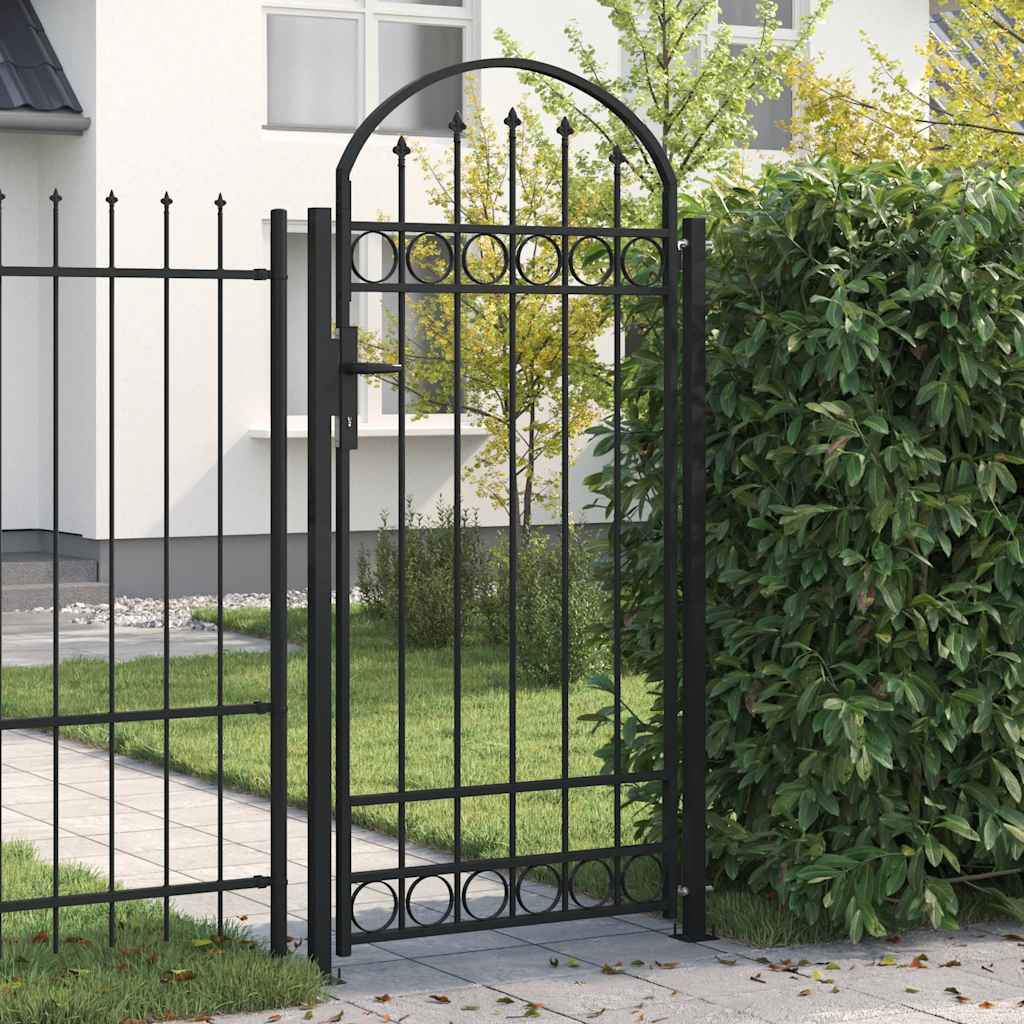 Puerta de valla ASSEN con arco superior de acero, 89x200 cm, negro