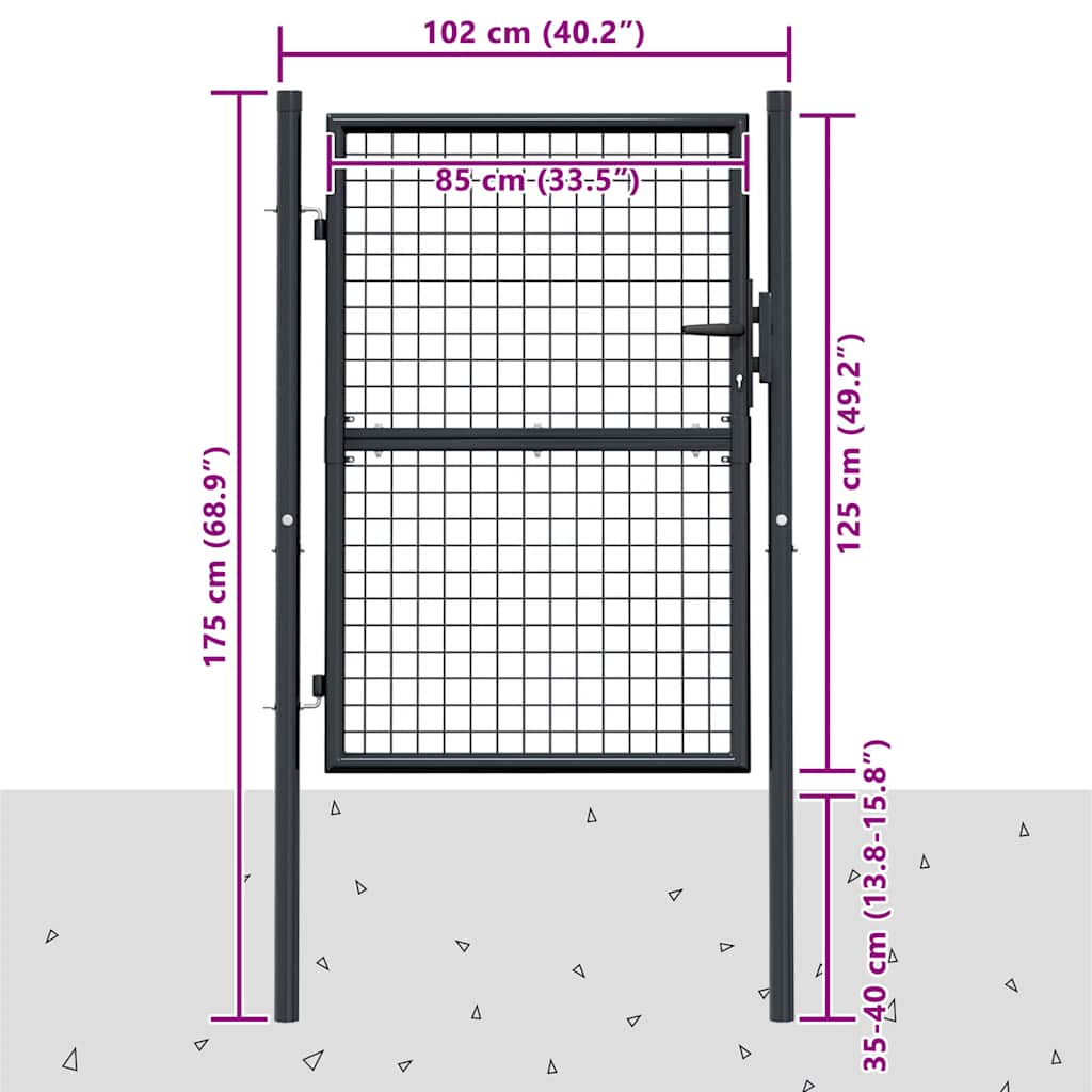 Garden gate, galvanized steel mesh, 100 x 125 cm, gray