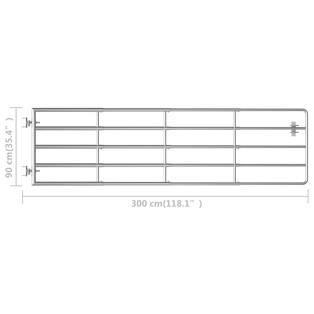 Cancela de 5 barras para campo acero plateado (115-300)x90 cm