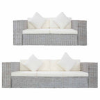 Conjunto de sofás 2 piezas con cojines ratán natural