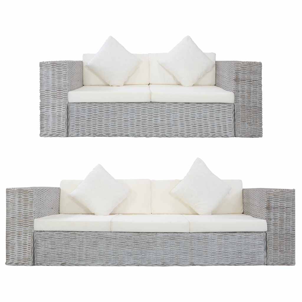 Conjunto de sofás 2 piezas con cojines ratán natural