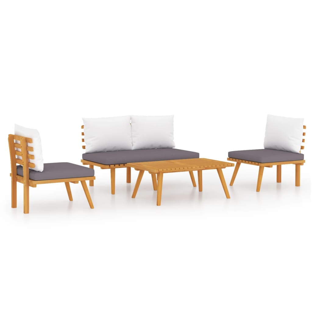 Set de muebles de jardín 4 piezas con cojines madera de acacia