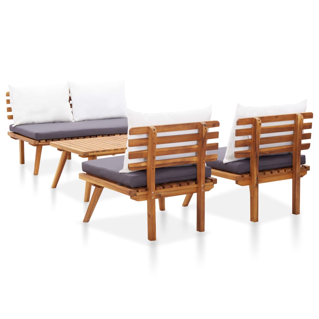 Set de muebles de jardín 4 piezas con cojines madera de acacia