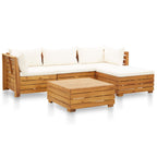 Muebles de jardín 5 pzas y cojines madera acacia blanco crema
