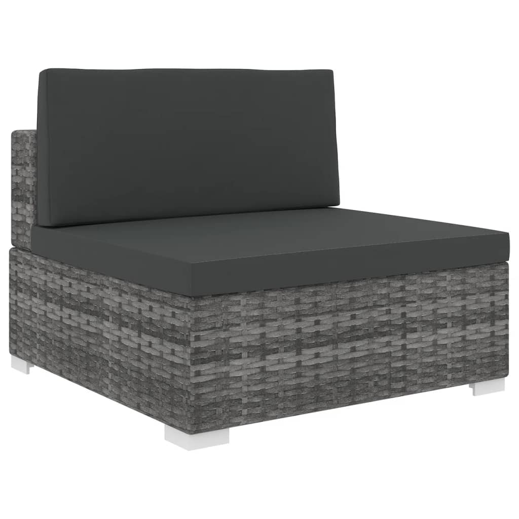 Sofá modular central con cojines ratán sintético gris