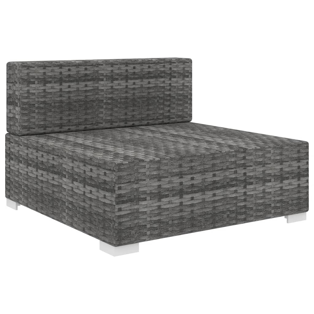 Sofá modular central con cojines ratán sintético gris
