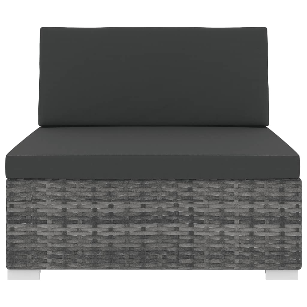 Sofá modular central con cojines ratán sintético gris