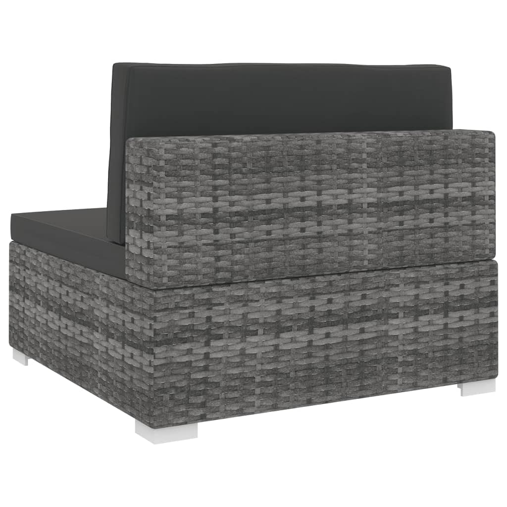 Sofá modular central con cojines ratán sintético gris