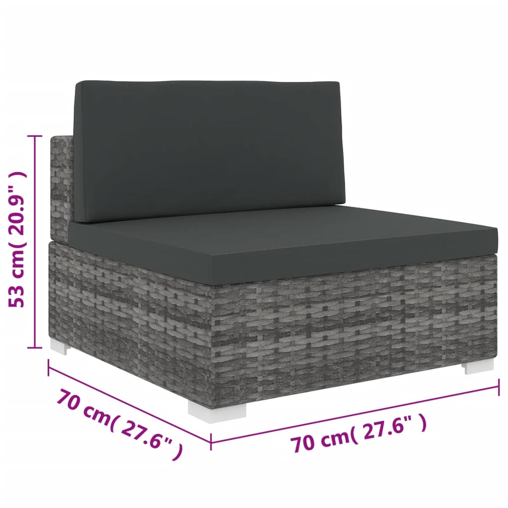 Sofá modular central con cojines ratán sintético gris