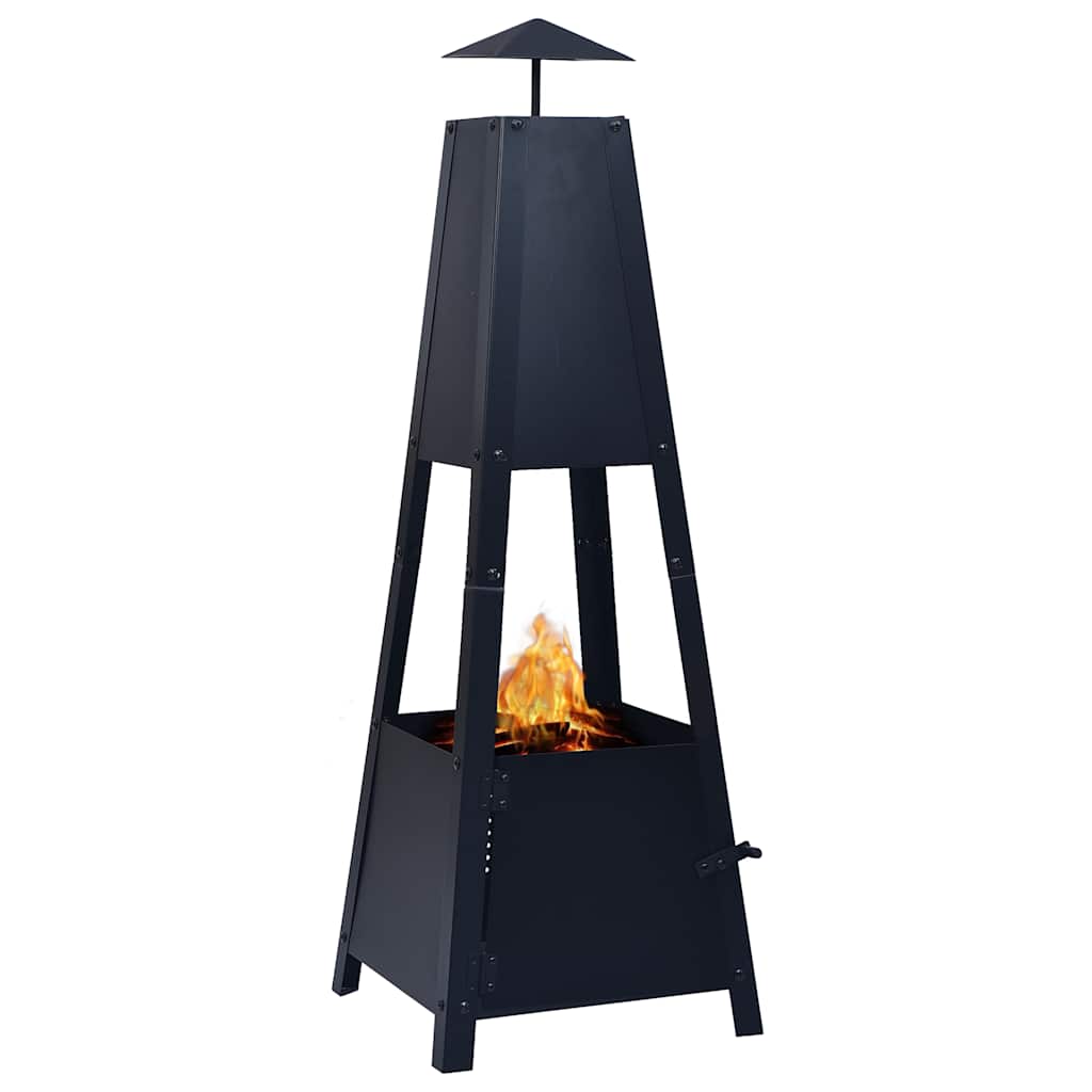 Brasero de acero negro 35x35x99 cm