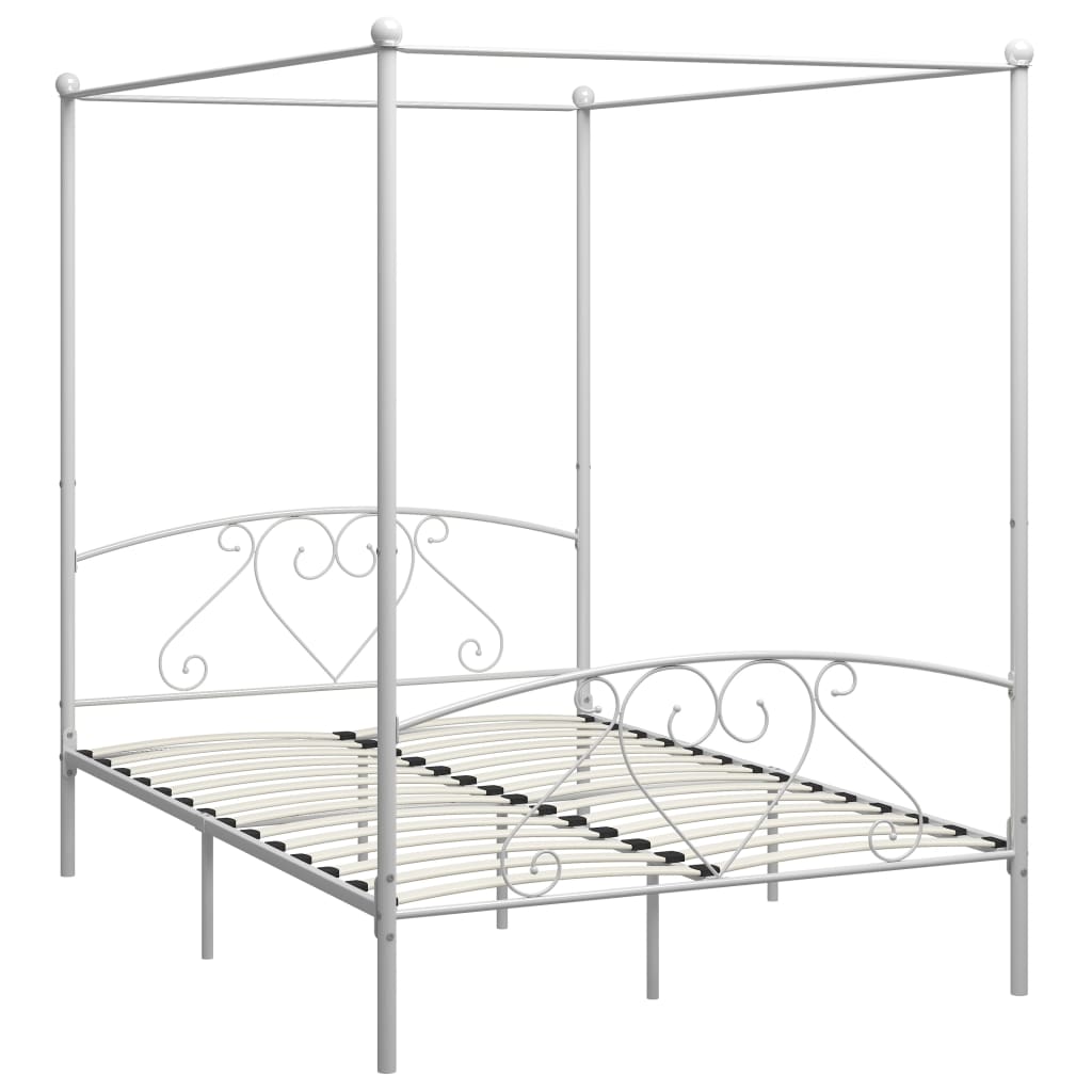 Estructura cama con dosel sin colchón metal blanco 140x200 cm
