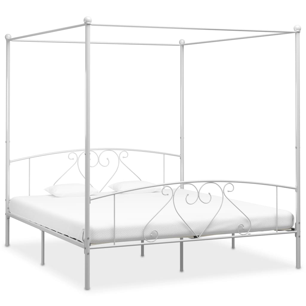 Estructura cama con dosel sin colchón metal blanco 140x200 cm