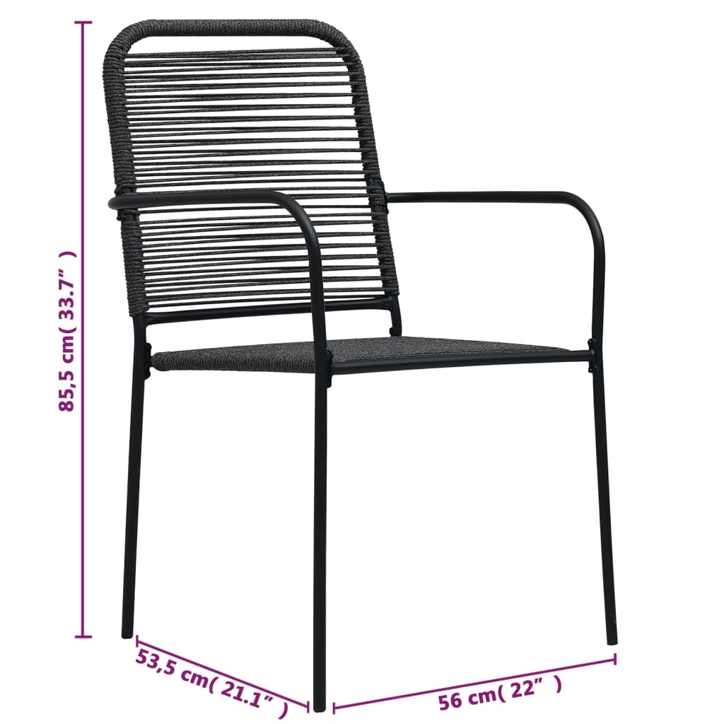 Set de comedor de jardín 5 pzas cuerda de algodón y acero negro