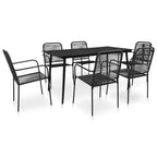 Set de comedor de jardín 7 pzas cuerda de algodón y acero negro