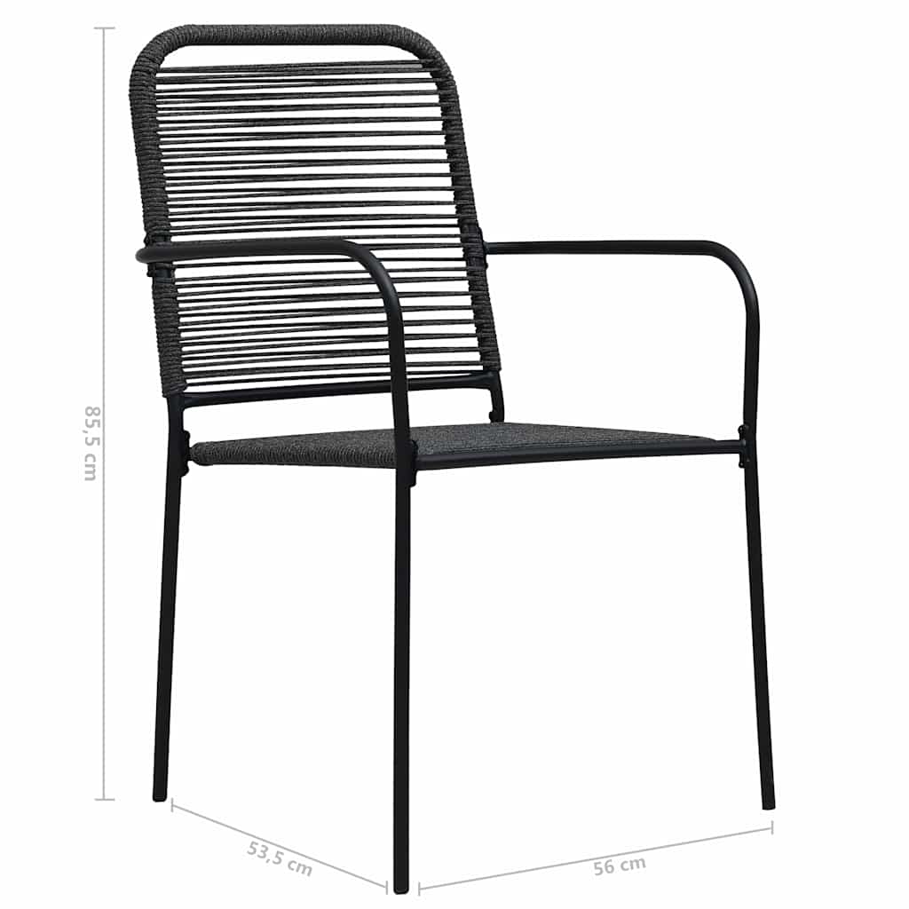 Set de comedor de jardín 7 pzas cuerda de algodón y acero negro