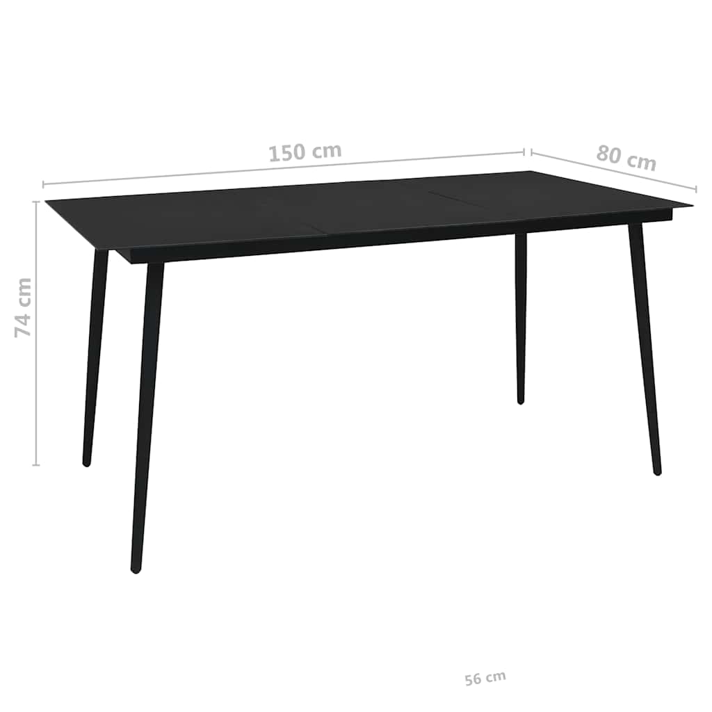 Set de comedor de jardín 7 pzas cuerda de algodón y acero negro