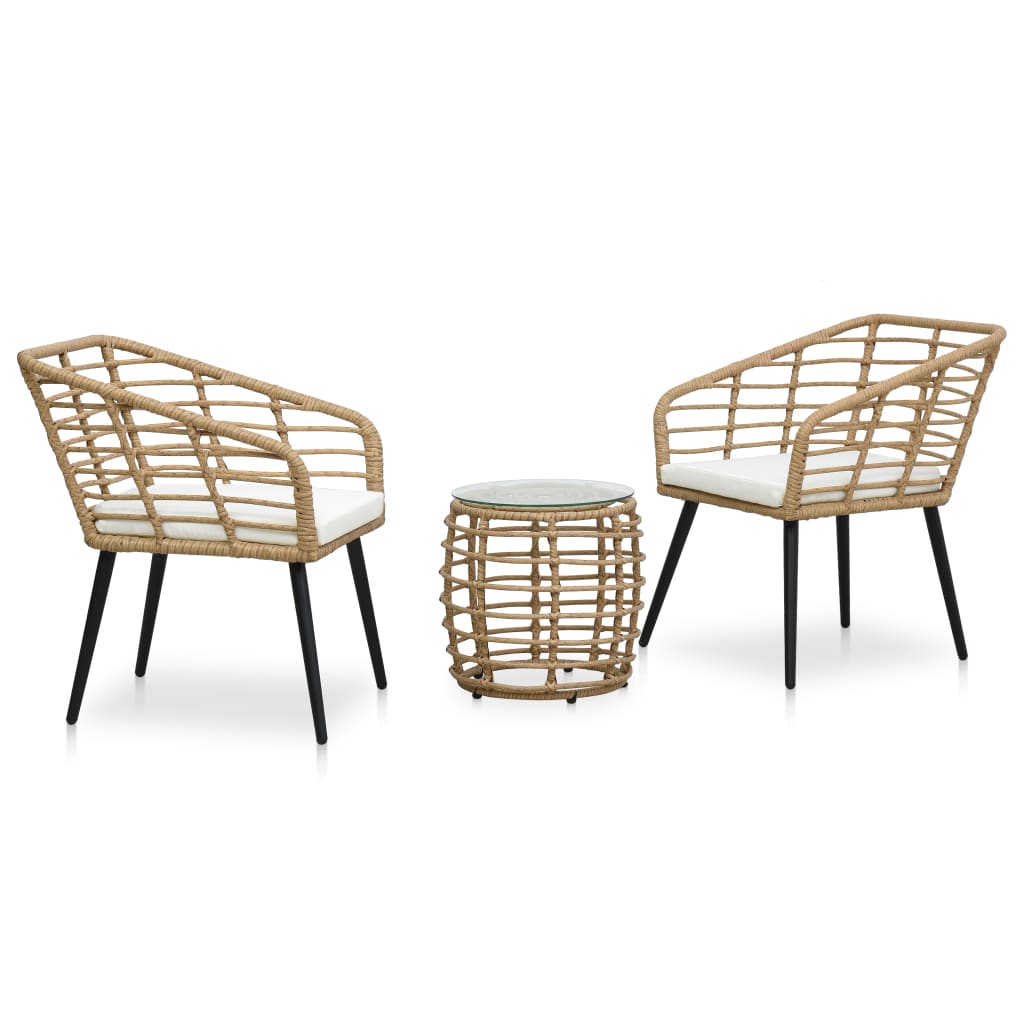 Conjunto de mesa e cadeiras de jardim 3 peças vime sintético preto