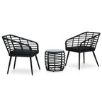 Set de mesa y sillas de jardín 3 piezas ratán sintético negro