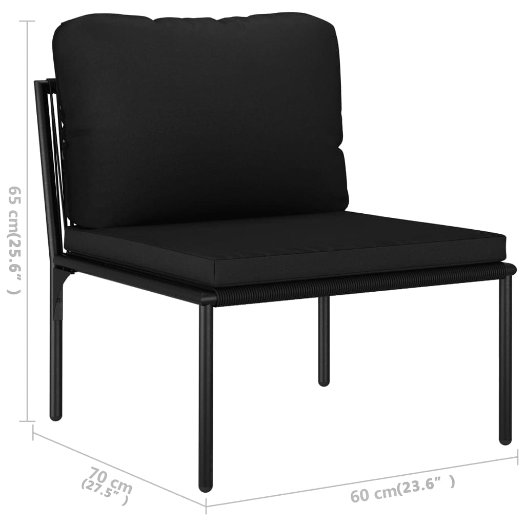 Juego de muebles de jardín 3 piezas con cojines PVC negro