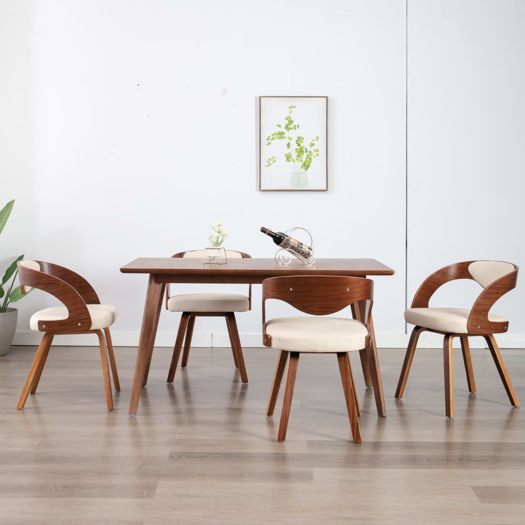 Silla de comedor de madera curvada y cuero sintético negro
