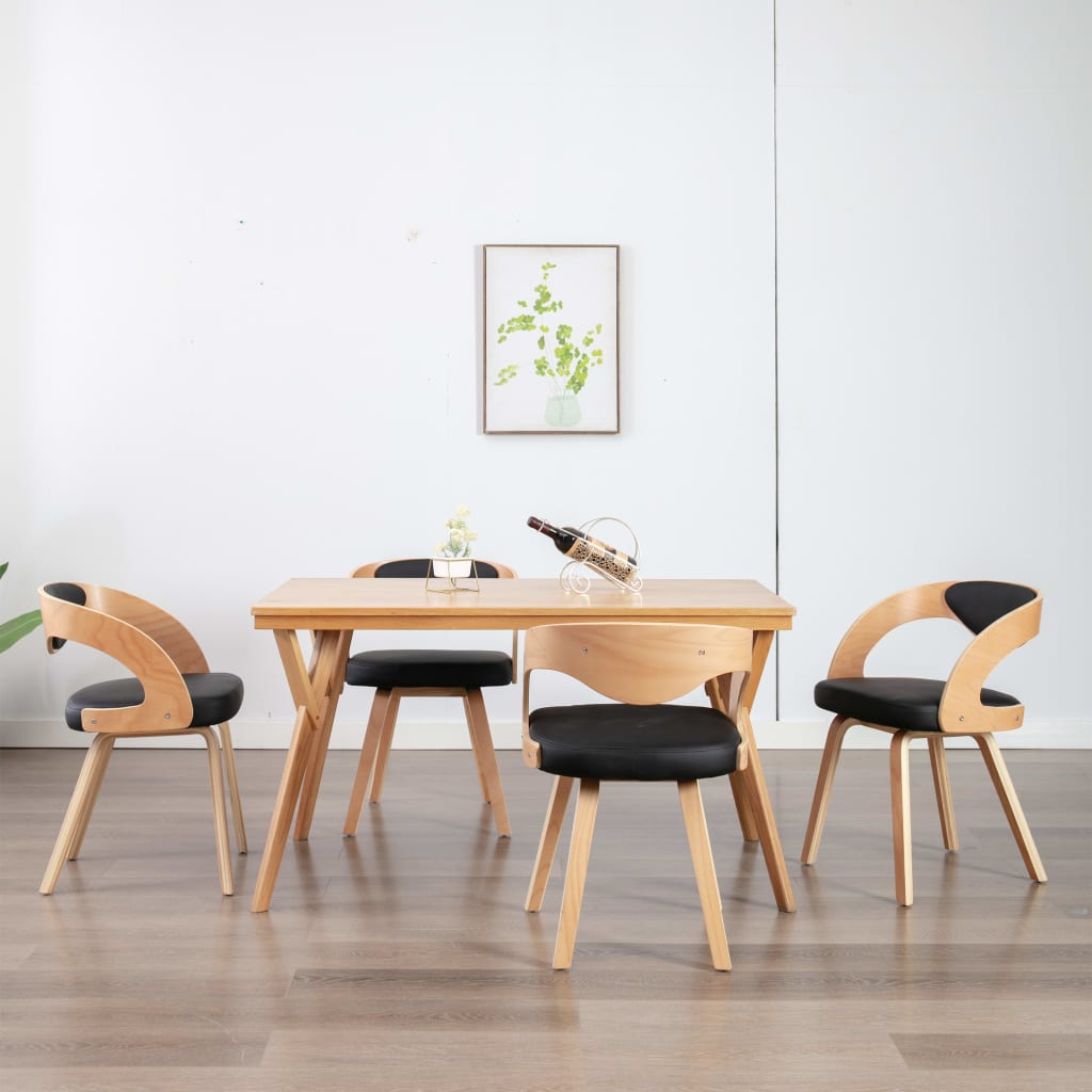 Silla de comedor de madera curvada y cuero sintético negro