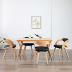 Silla de comedor de madera curvada y cuero sintético negro