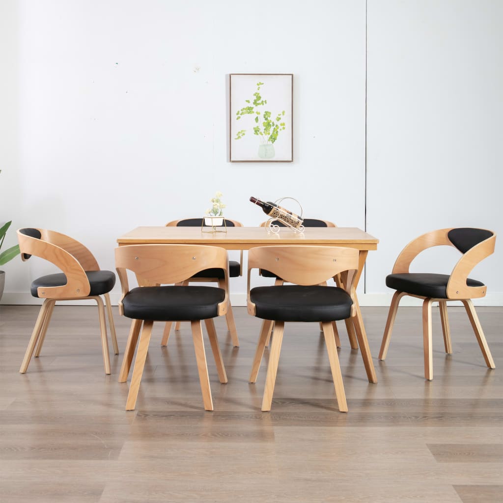 Silla de comedor de madera curvada y cuero sintético negro