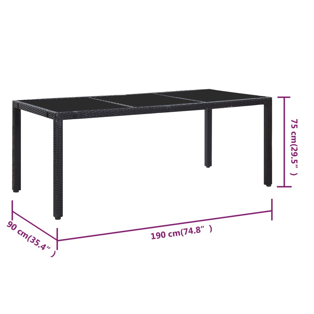 Juego de comedor de jardín 9 piezas ratán sintético negro