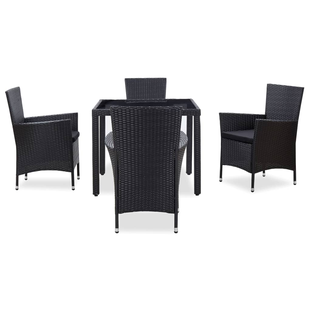 Juego de comedor de jardín 5 piezas ratán sintético negro