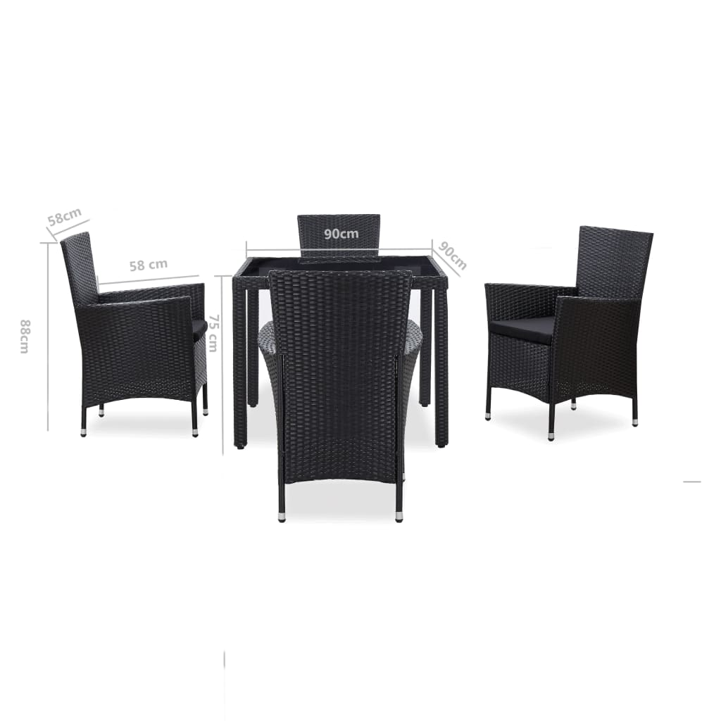 Juego de comedor de jardín 5 piezas ratán sintético negro