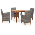 Set de comedor 5 pzas ratán sintético madera maciza acacia gris