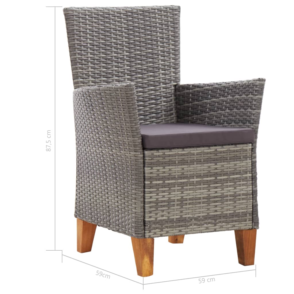 Set de comedor 5 pzas ratán sintético madera maciza acacia gris