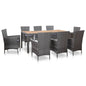 Set comedor de jardín 7 piezas y cojines ratán sintético negro