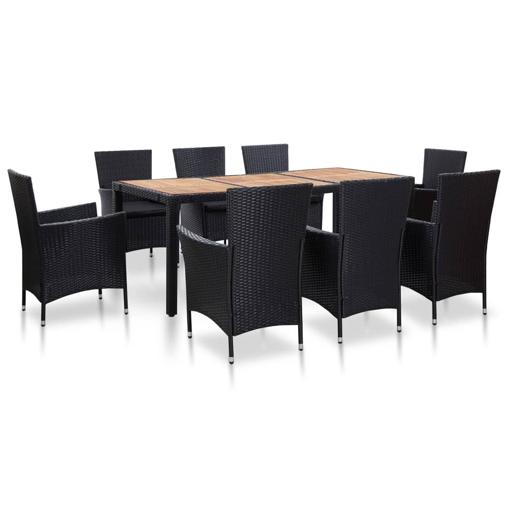 Set comedor de jardín 7 piezas y cojines ratán sintético negro