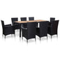 Set comedor de jardín 7 piezas y cojines ratán sintético negro