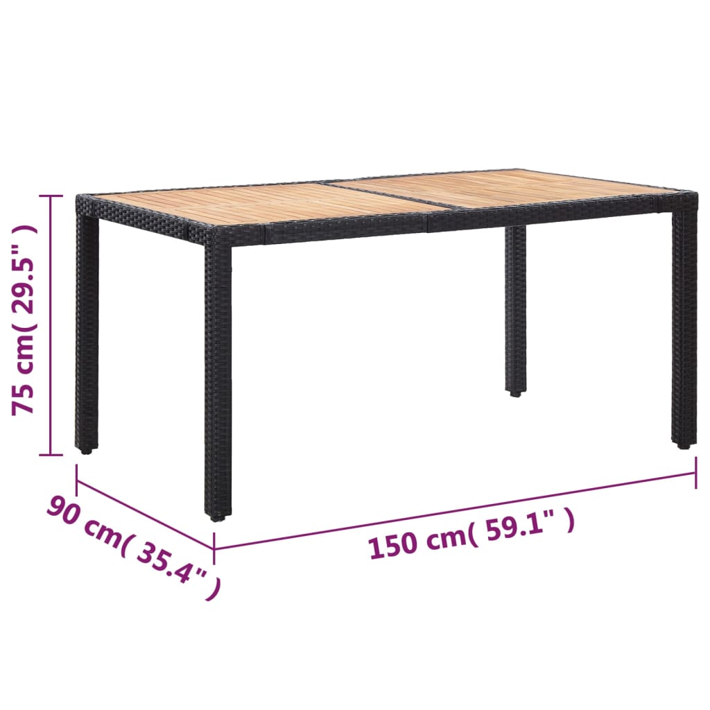 Set comedor de jardín 7 piezas y cojines ratán sintético negro