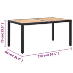 Set comedor de jardín 7 piezas y cojines ratán sintético negro