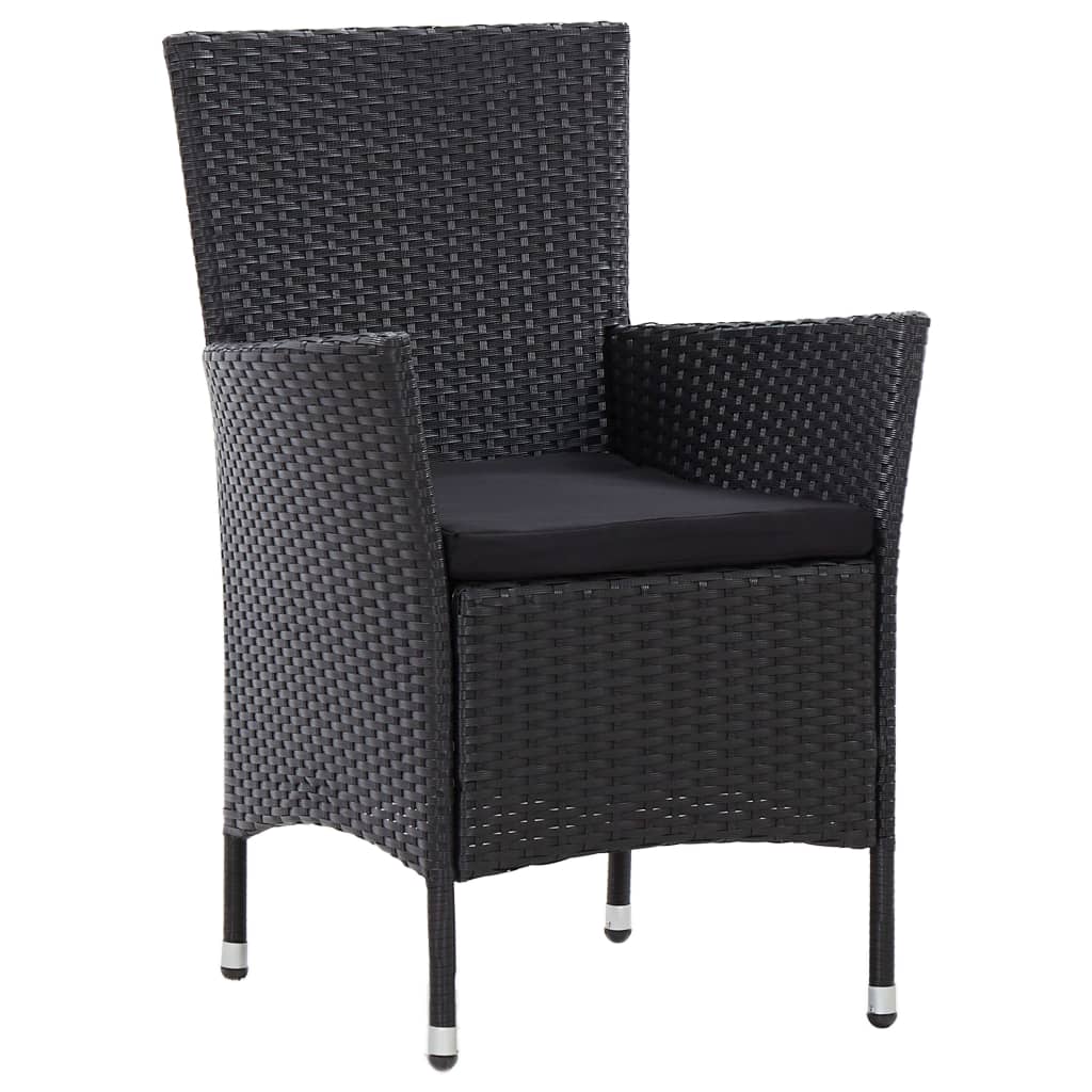 Set comedor de jardín 7 piezas y cojines ratán sintético negro