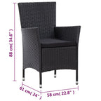 Set comedor de jardín 7 piezas y cojines ratán sintético negro