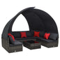 9-piece garden furniture set and grey anthracite synthetic rattan canopy