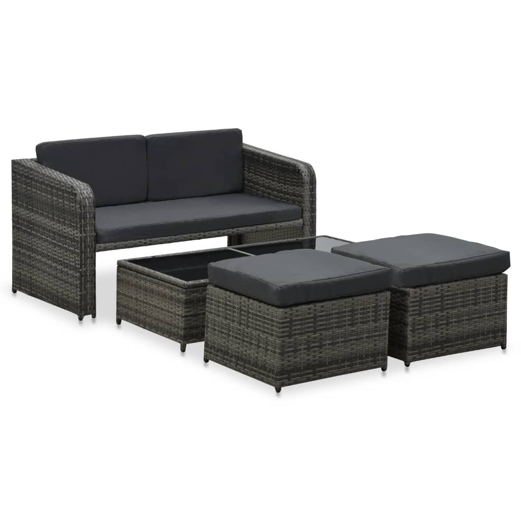Muebles jardín 4 pzas y cojines ratán sintético gris antracita