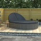 Two-person sun lounger with cushions, grey synthetic rattan