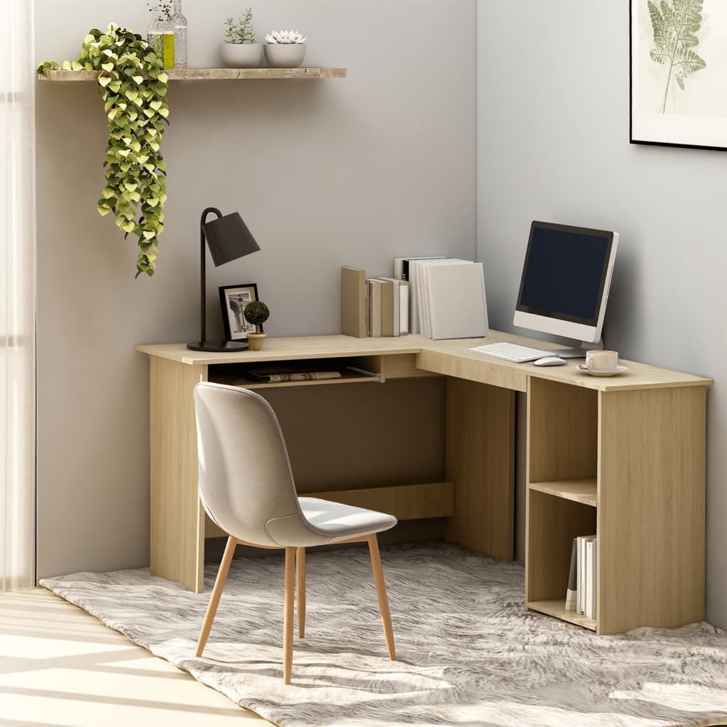 L-shaped desk in high-gloss white plywood 120x140x75 cm